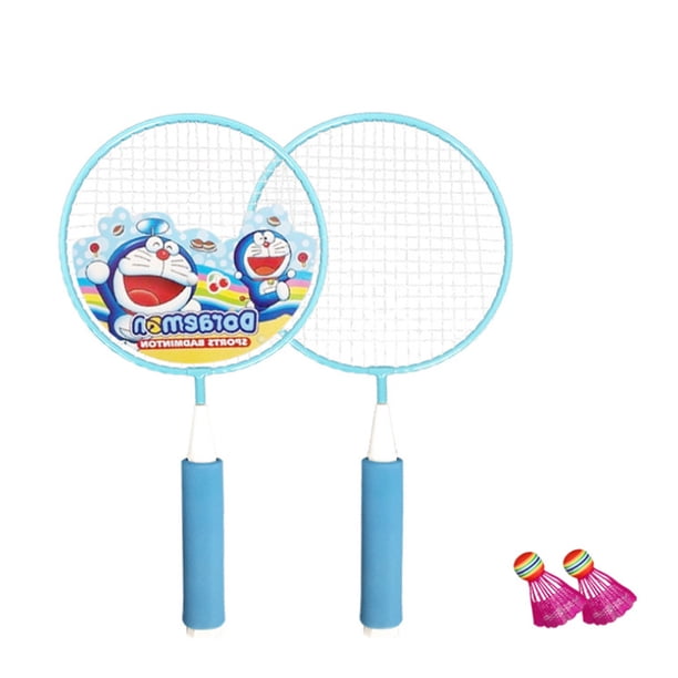 Raqueta de bádminton, herramienta de entrenamiento, juego de deportes al aire libre para niños (2 raquetas, 2 pelotas de bádminton), azul