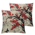 thumbnail image 2 of Acheng Oriental Cherry Branch Throw Pillow Cover Butterflies Foliage Traditional Japanese Blossom Culture Pillow Case Decorative Square Cushion for Home Couch Bed,2 Pcs White, 2 of 6