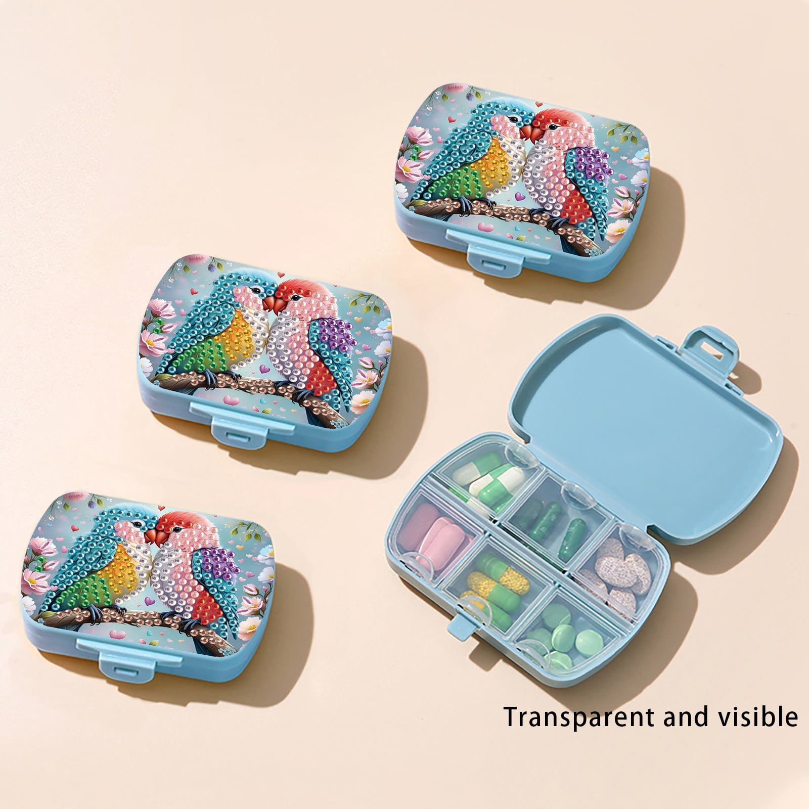 FLOPESN Diamond Art Painting Mini Storage Box with 6-Grid,Creative Design Compact Portable Small Case for Purse Travel Daily- Colorful Bird