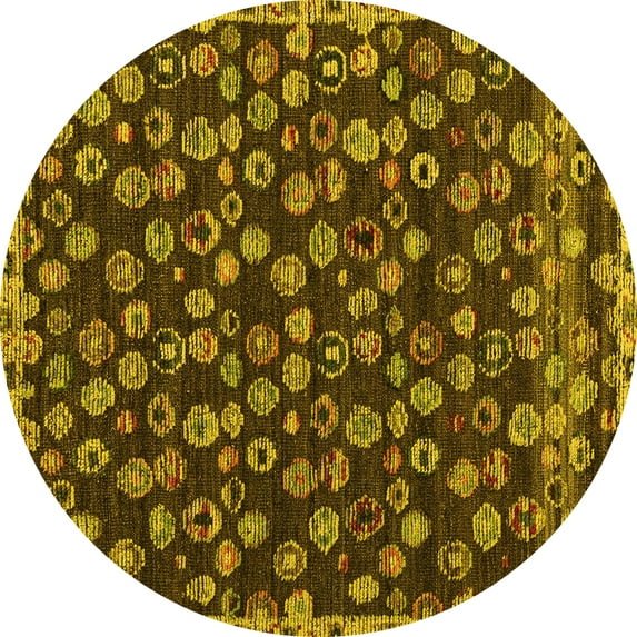 Ahgly Company Machine Washable Indoor Round Abstract Yellow Modern Area Rugs, 5' Round