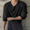 thumbnail image 2 of INCERUN Tops 2024 estilo coreano moda para hombres camisetas de punto con cuello en V sueltas verano casual streetwear manga larga camiseta S-5XL, 2 of 5