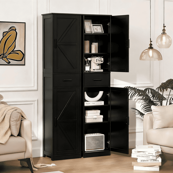 LENLN Modern 67'' Tall Storage Cabinet, 2 Doors & 1 Drawer with Adjustable Shelves, Freestanding Organizer for Kitchen and Bathroom