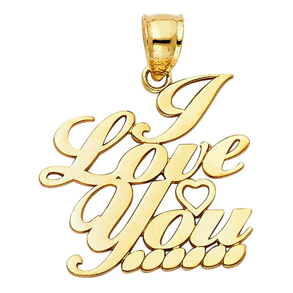 14k Yellow Gold I Love You Script Pendant Promise Heart Anniversary Gift Charm Jewelry Female Unisex