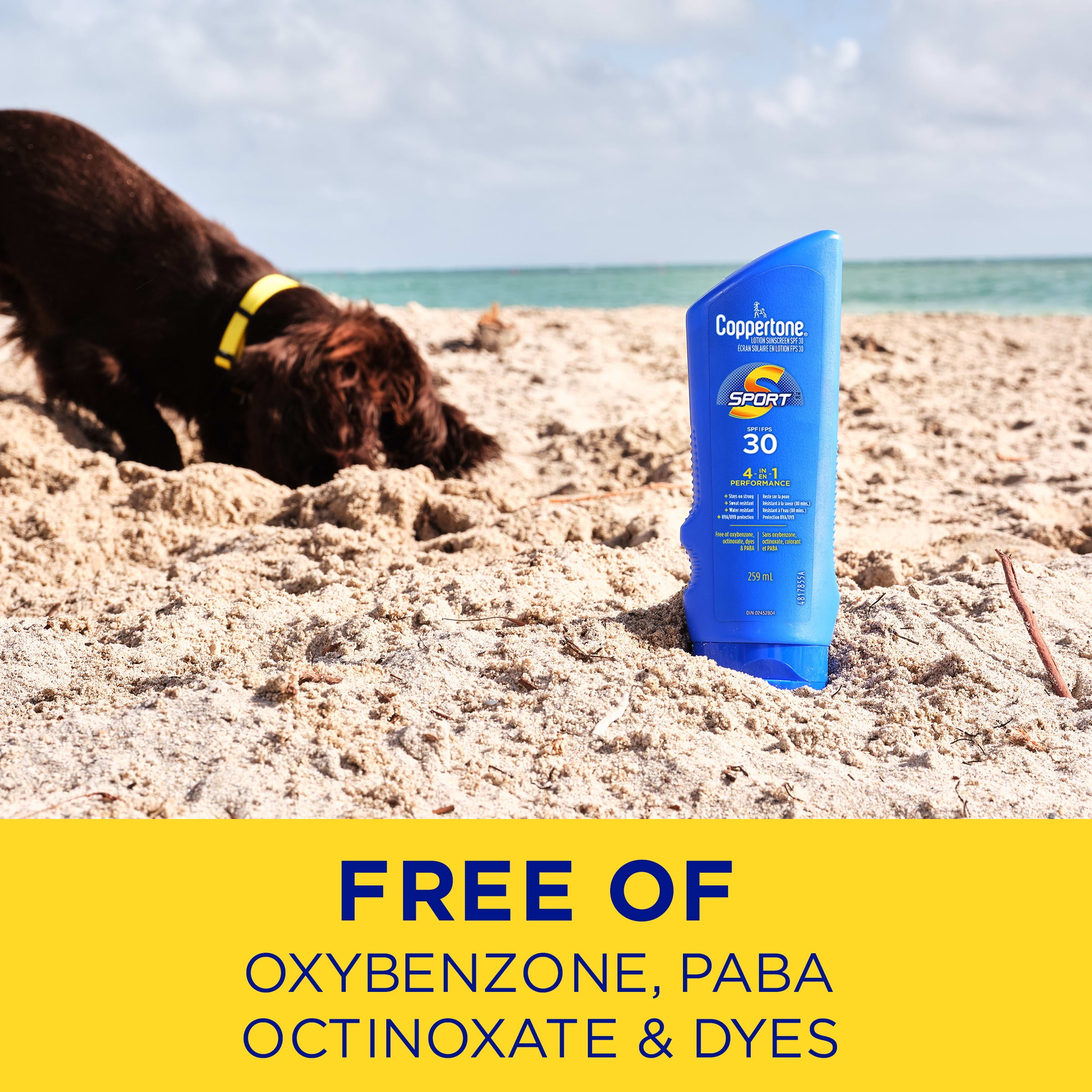 Coppertone Sport Sunscreen Lotion SPF 30, 4-in-1 Performance, Sweat and Water Resistant Face and Body Sunscreen, 259mL, 259ml