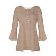 thumbnail image 2 of aidice Womens Shirts Notched V Neck Long Sleeve Button Ruched Tunic Tops Casual Comfy Fall Blouses Tops, 2 of 3