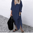 thumbnail image 4 of Femmes Chemise Robe Printemps Été Revers Bouton Manches Longues Côté Fendues Robes Élégant Solide Bureau Vestidos Femme Robe Tunique, 4 of 7
