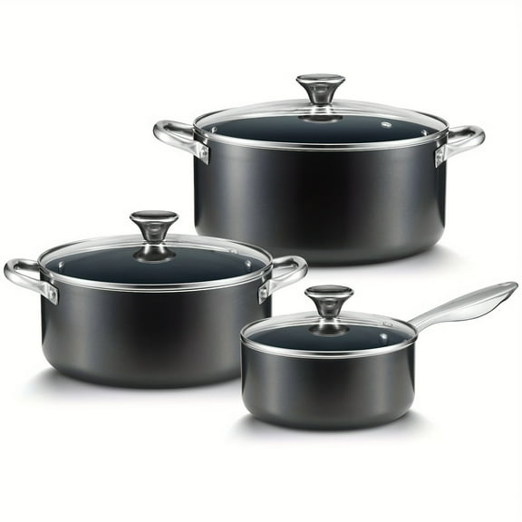 FANRUINA 6-Piece Induction Cookware Set Suitable For All Stoves Non-Stick Ceramic Coating With Handles Lids Dishwasher Safe Oven Safe Black