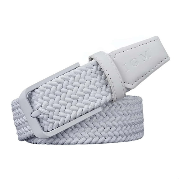 IGM Men's White Braided Belt with Alloy Buckle Adjustable High Texture Infinite Hole Design, Belt Length 43", 1PC