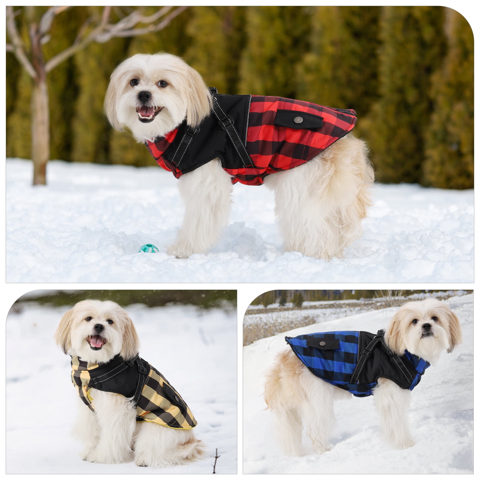 Dog Winter Jacket,Dog Plaid Coat with Harness,Puppy Vest Small Pet Clothes with Fleece Lining,Ideal for Outdoor and Indoor XS XS M