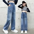 thumbnail image 2 of Baggy Jeans for Teen Girls Cute Ripped Y2K High Waist Wide Leg Bell Bottom Denim Pants Trendy Cargo Pants with Multi Pockets, 2 of 9