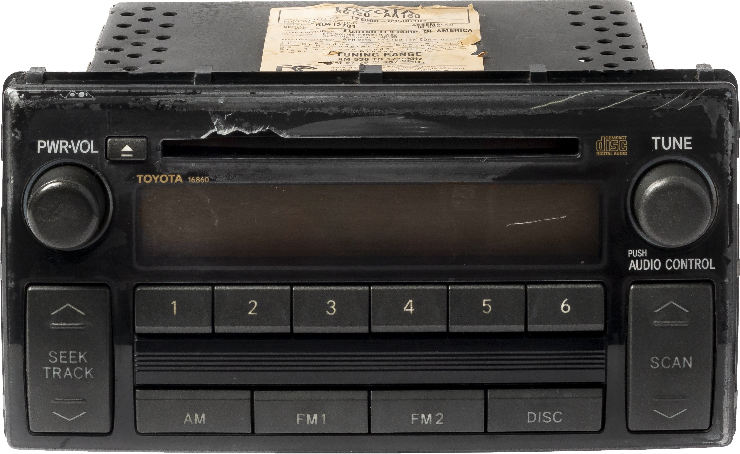 Restored 2005-06 Toyota Camry AMFM Radio Single Disc CD Player 86120AA160 Face Code 16860 (Refurbished)