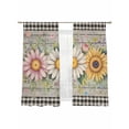 thumbnail image 2 of Vintage Daisy Floral Sheer Curtains 72 Inches Long 2 Panels Set, Window Curtains for Living Room/Bedroom, Spring Flowers Botanical Leaves Checkered Wooden Light Filter Rod Pocket Curtain 52''x72''x2, 2 of 8