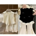 thumbnail image 3 of Dpytoraw Spring/Summer Girls Bow Short Vest Style Baby Lace Lace Patchwork Sleeveless Top Trend Girl Vest‌ Size Black 3/100, 3 of 5