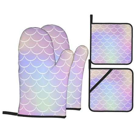 

Oven Mitts and Pot Holders Sets 4 pcs Fish Scale1 Non-Slip Oven Gloves Potholders Soft Quilted Lining Heat Resistant Gloves Hot Pads for Kitchen Cooking Baking