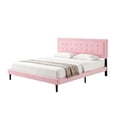 thumbnail image 4 of Gewnee King Size Bed Frame with Sturdy Wood Slats & Center Leg,No Box Spring Needed,Upholstered Headboard,High Under-Bed Clearance.Pink, 4 of 13
