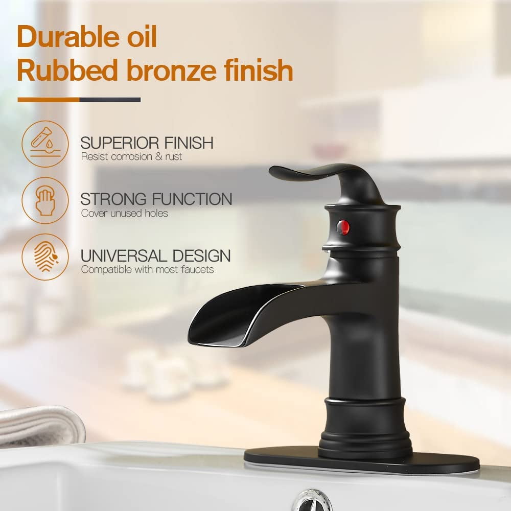 Kede Waterfall Faucet Bathroom Faucet Single Handle One Hole Oil Rubbed Bronze Finish Large Spout Lavatory Faucets Oil Rubbed Bronze Waterfall Faucet (Matte Black)