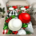 thumbnail image 2 of Feelyou Cartoon Xmas Ball Twin Sheet Sets, Red White Plaid Twin Fitted Sheet, Merry Christmas Flat Sheet, Breathable Home Decor,3 Pieces, 2 of 7