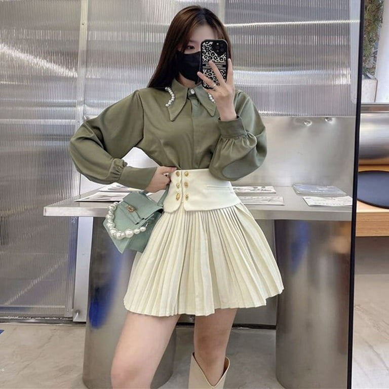 DanceeMangoo Korean Style Womens Pleated Skirts Black White Casual High  Waist Mini Skirt Female Fashion Streetwear A-line Skirts