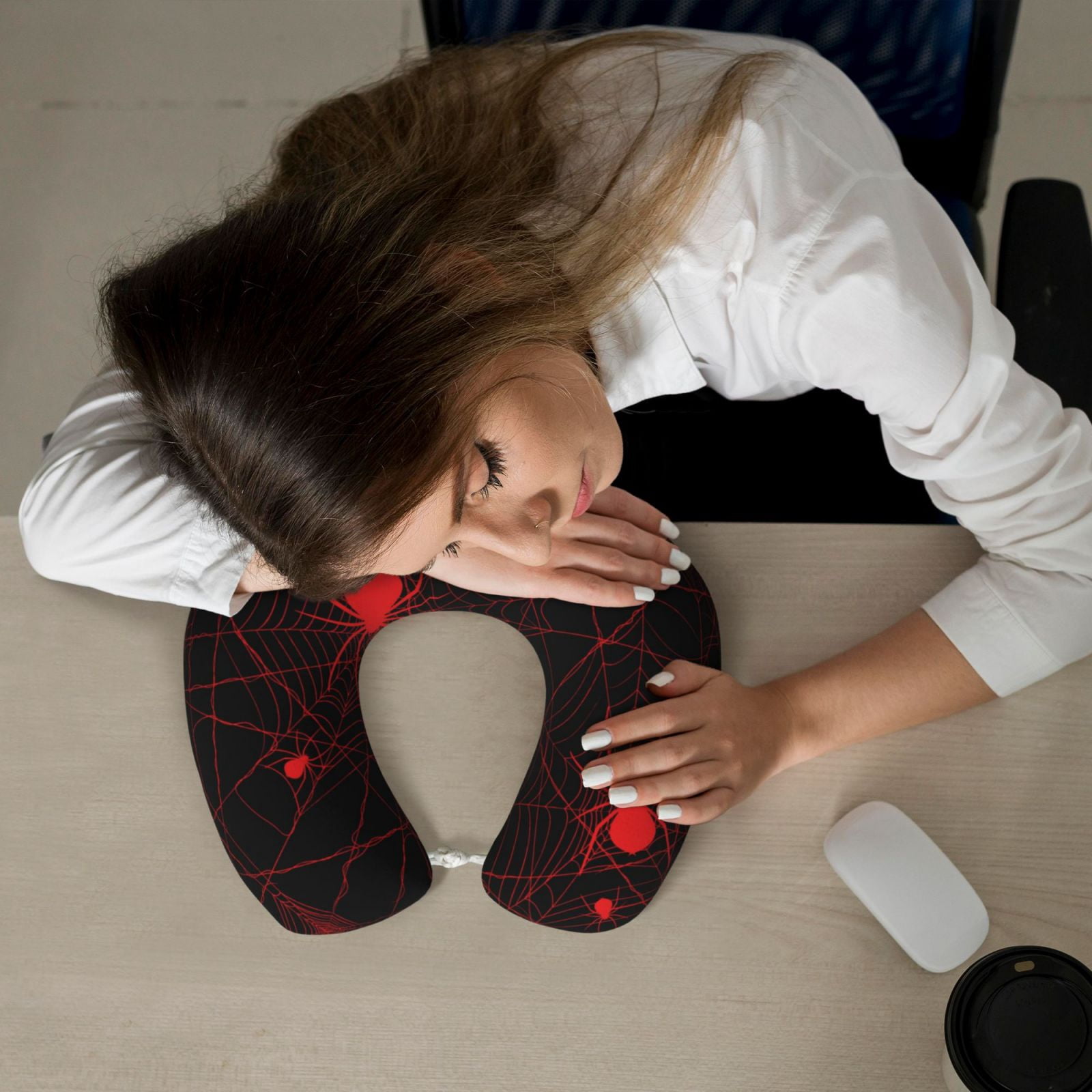 Xecao Red Spider On The Web Print Memory Foam Cervical Neck Pillow Versatile U-Shaped Pillows for Home,Office,Camping,Travelling,Soft Washable Cover