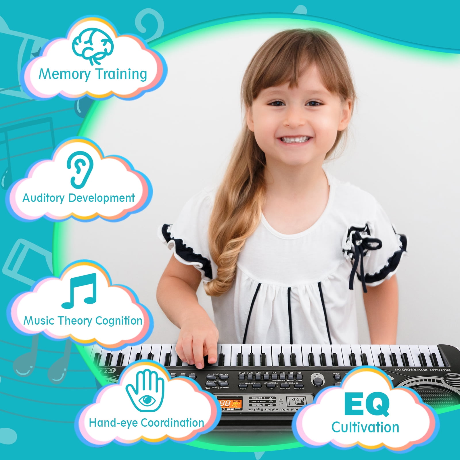 Beefunni Piano Toys Keyboard for Kids 5-12 Years, 61 Keys with Microphone, Electronic Musical Interactive Teaching Piano Keyboard for Boys Girls, Chirstmas Gift for Kids 5 6 7 8 - 12+