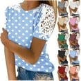 thumbnail image 2 of Fengactive Women's Lace Short Sleeve Blouses Polka Dot Shirts Cute Elegant Dressy Crew Neck Tunic Top, 2 of 7