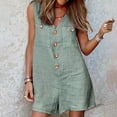 thumbnail image 2 of Lenpel Women's Summer Casual Jumpsuits Sleeveless V Neck Button down Cotton Linen Tank Top Rompers Loose Short Overalls with Pockets, 2 of 7