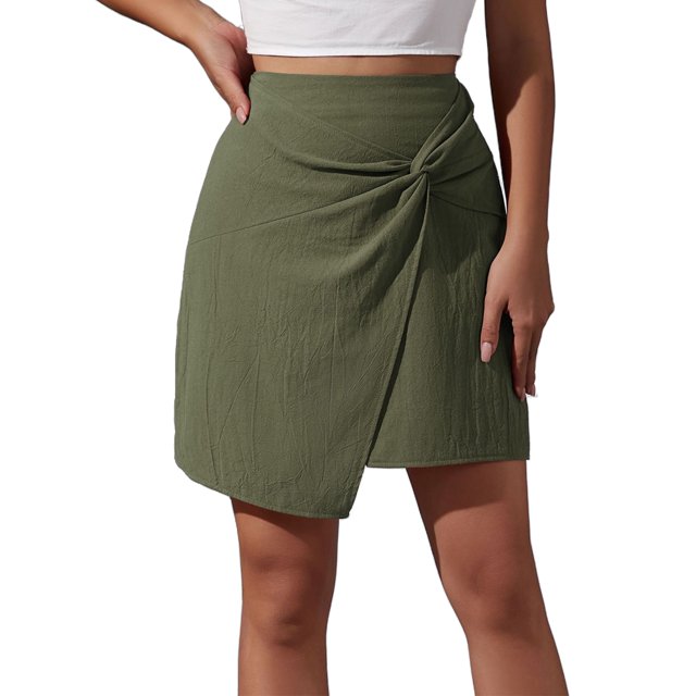 Falda Falda corta para mujer Nudo delantero Irregular Mini falda Casual Media falda (Verde M) Ygjytge Verde T M para Mujer