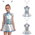 thumbnail image 6 of Eandarui Alien Girls Fancy Dress Outer Space Themed Party Outfits Metallic Roleplay Costumes Dress with Alien Hair Hoop Silver 16, 6 of 6