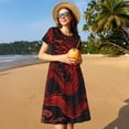 thumbnail image 4 of Easygdp Red Dragon On Black para Vestido Transpirable de Mujer, Vestido Suelto de Manga Corta con Pliegues y Bolsillos para el Verano, 4 of 6