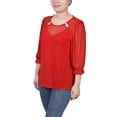 thumbnail image 2 of NY Collection Women's 3/4 Sleeve Ringed Top with Mesh, 2 of 4