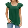 thumbnail image 3 of HUBERY Women Square Neck Tiered Ruffle Sleeves Ruched Solid Color Top, 3 of 5