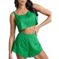 thumbnail image 3 of Pudcoco Women?s 2Pcs Outfits, Solid Color Sleeveless Crop Tank Tops and High Waist Shorts Set for Summer, 3 of 5