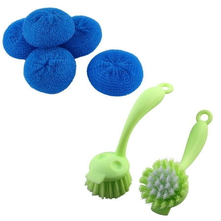 Kitchen 2pcs Plastic Pan Cleaning Scrub Brush Light Green and Dish Pot Plastic Mesh Wash Cleaning Scrubber Pad Blue 5pcs
