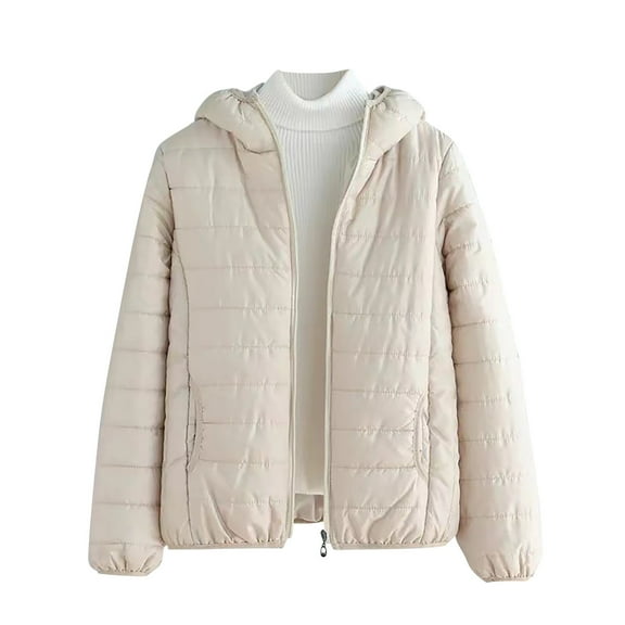 Cilsoka Women's Winter Thin Warm Cotton Coat Lightweight Quilted Padded Coat Short Solid Color Outwear Hooded Down Cotton Jacket Padded Puffer Parkas