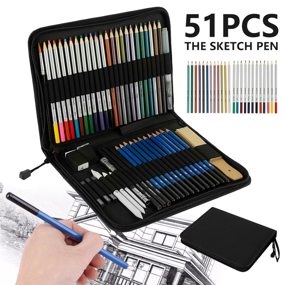 HOTBEST 51Pcs Drawing Kit Wood Pencil Sketching Pencils Art Sketch Painting  Supplies Complete Set of Art Pencils Arts Supplies Christmas gift -  