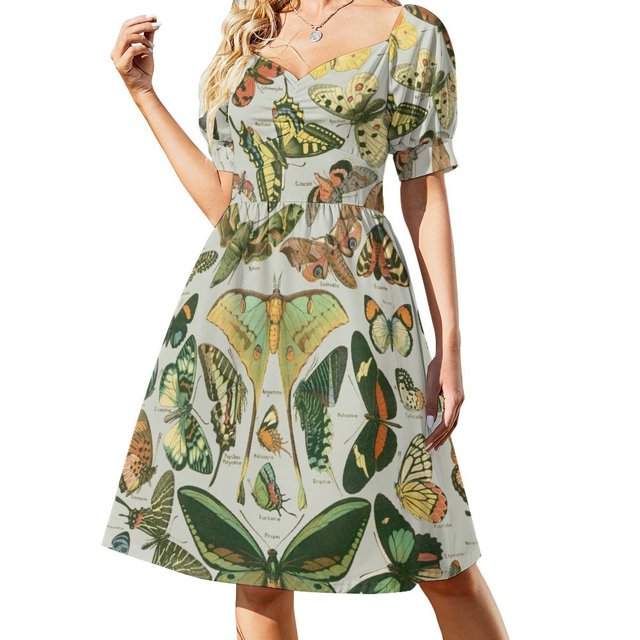 Vestido de manga corta con estampado de mariposas, vestidos de verano para mujer 2025, vestido de playa.