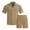 Khaki, variant on CHUMUD Men Summer Casual Shorts 2 Piece Outfits Sets Solid Short Sleeve Pocket Button Down Shirts Elastic Shorts Tracksuit