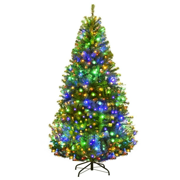 Gymax 6FT PreLit Christmas Tree Hinged Artificial Tree w/ Metal Stand