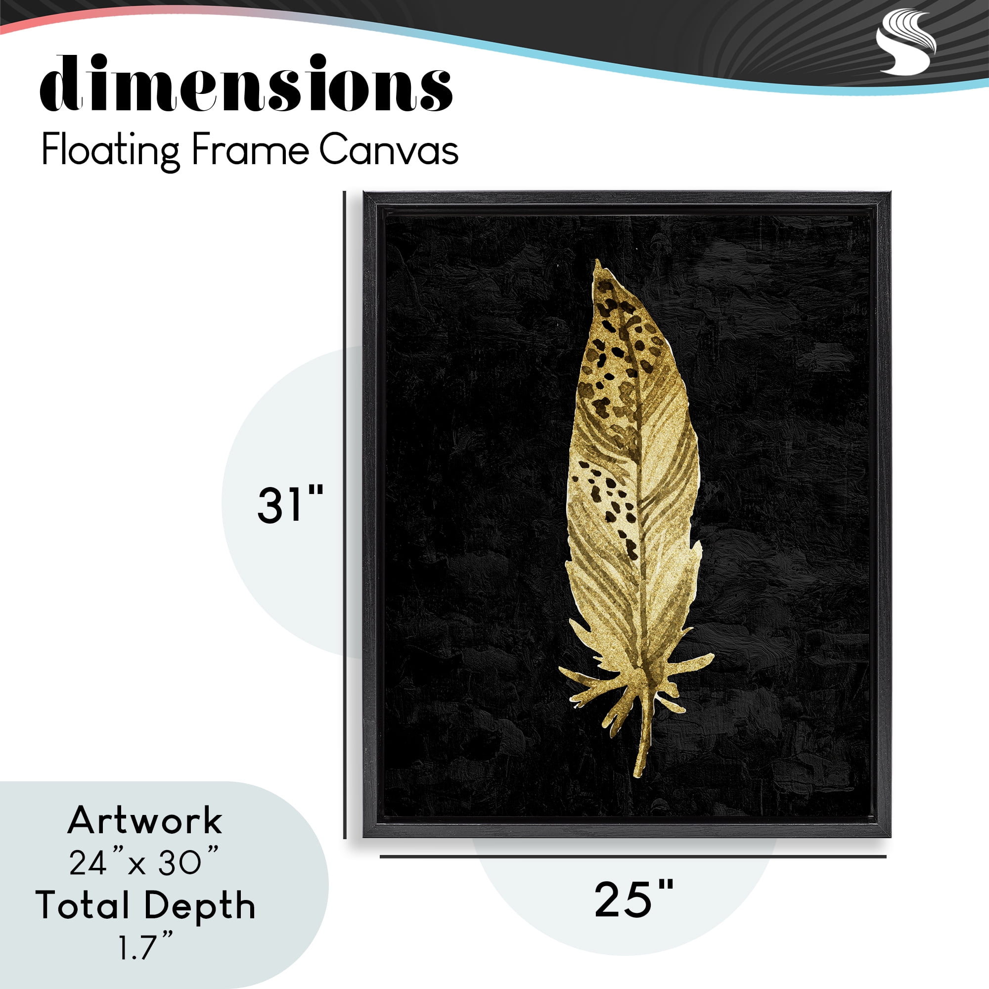 Speckled Feather on Black Black Framed Floater Canvas Wall Art, design by Kim Allen
