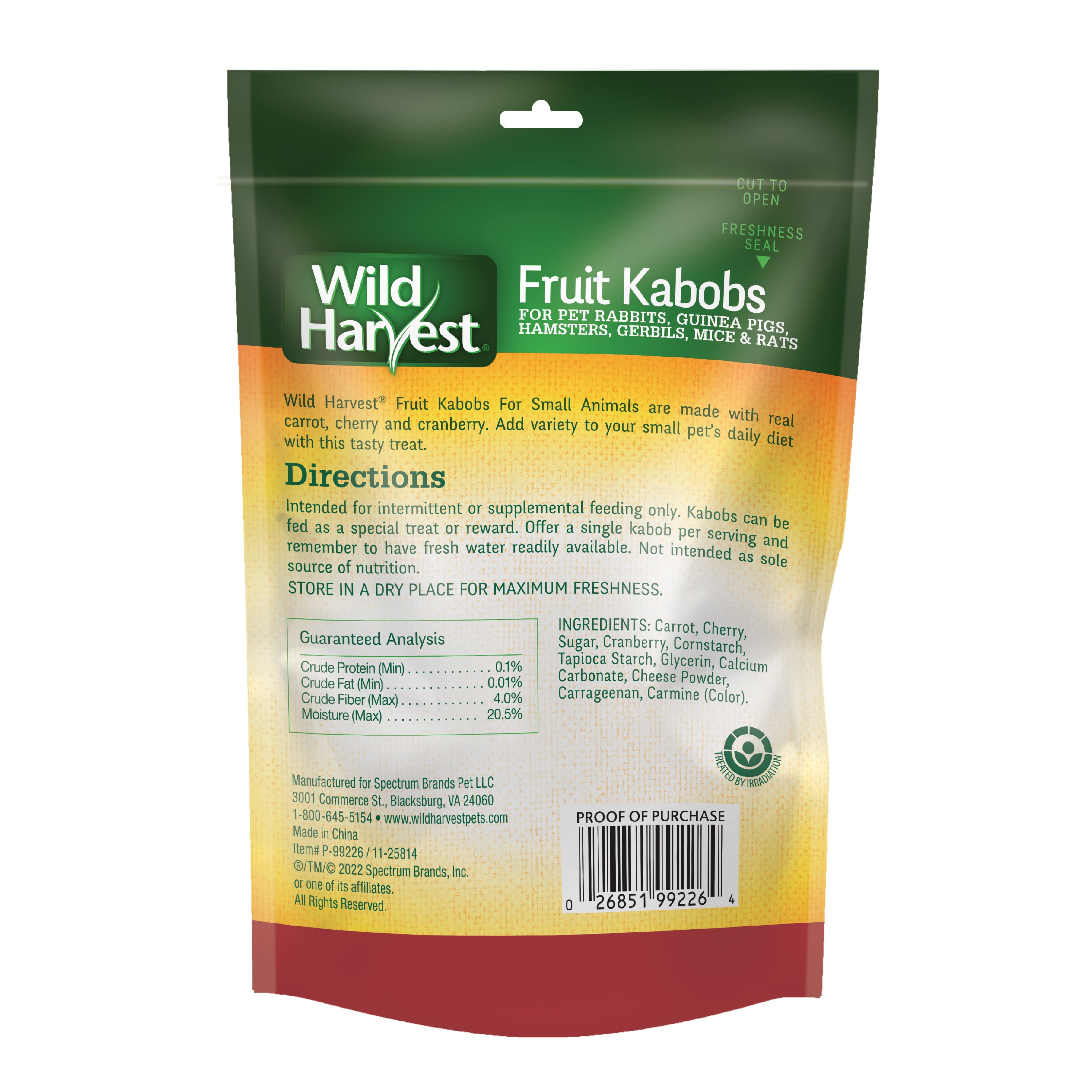Wild Harvest Fruit Kabobs for Rabbits, Guinea Pigs, Hamsters, Gerbils, Mice and Rats, 6 Count