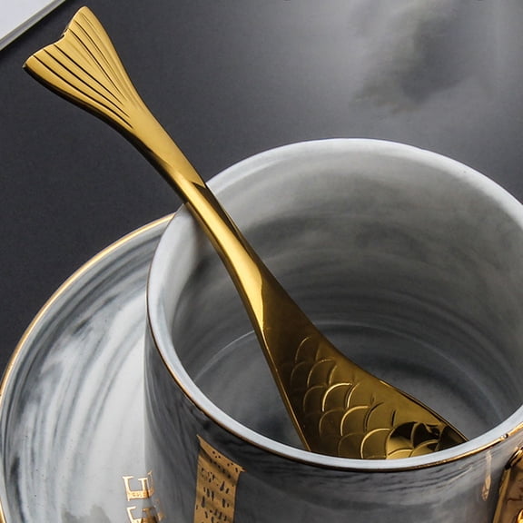 CHICHUMID Golden 304 Stainless Steel Large Cartoon Fish Coffee Stirring Spoons 2 Pack