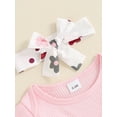 thumbnail image 6 of Suealasg Baby Girl Fall Clothes Long Sleeve Ribbed Romper + Bow Suspender Skirt + Headband Set 3 6 12 18 Months Infant Girls Autumn Cute 3Pcs Outfits, 6 of 7