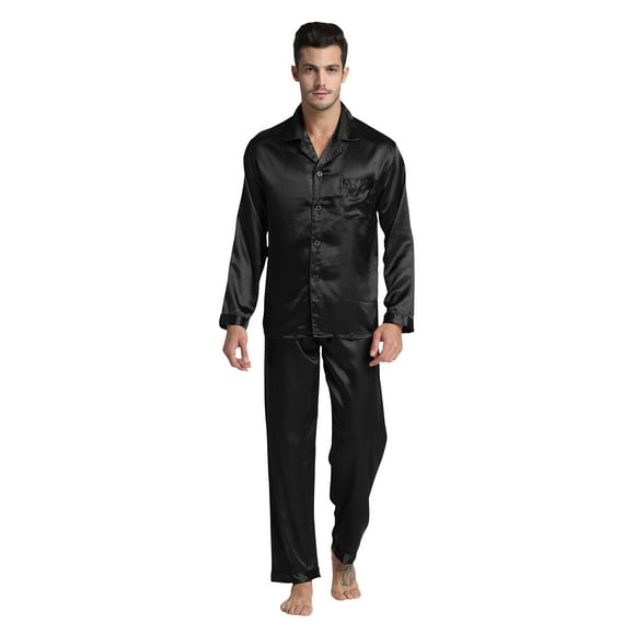TONY & CANDICE Ensemble de Pyjama Classique en Satin pour Homme Vêtements de Nuit (Noir, XXX-Grand)