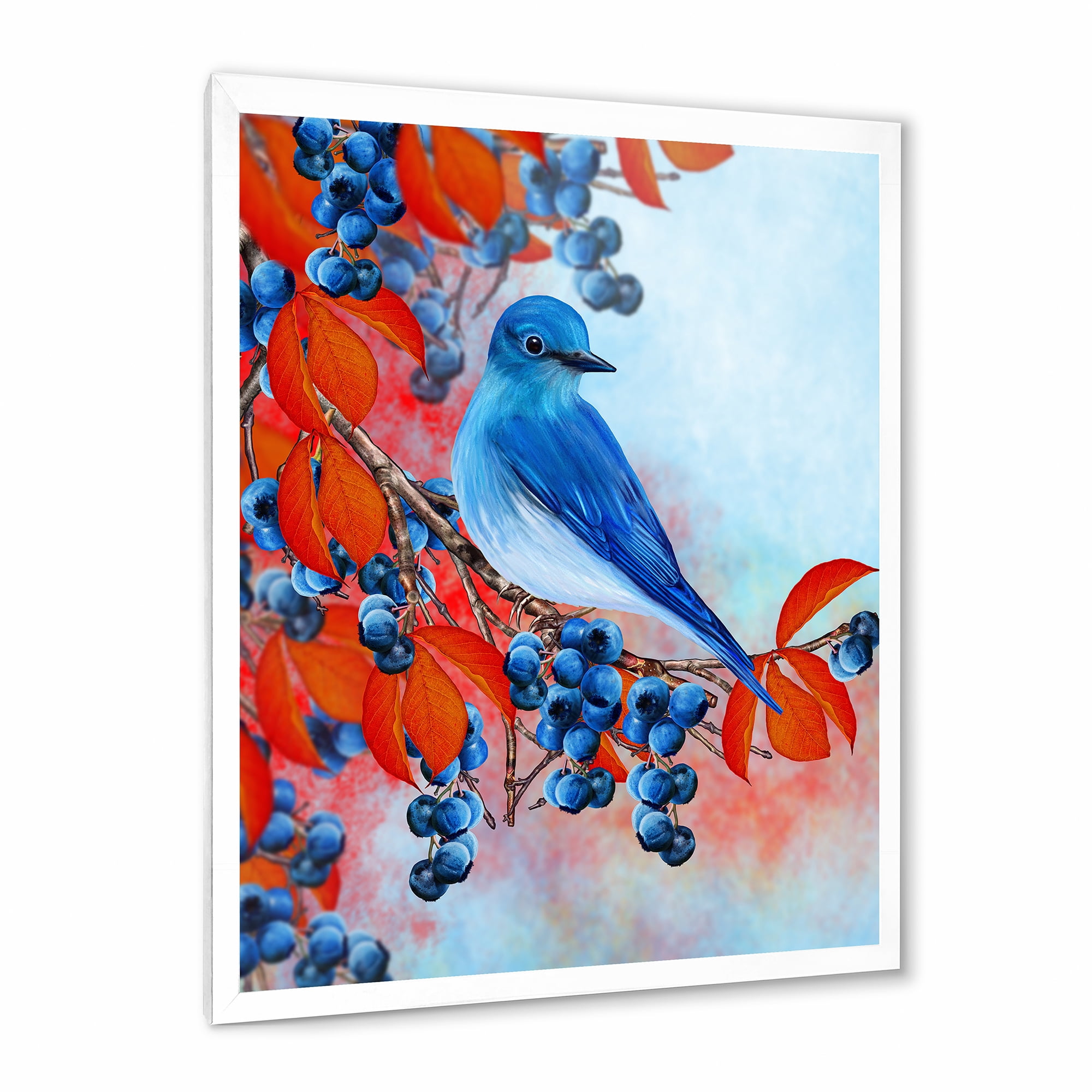 Designart 'Bright Bird Bullfinch Sitting On A Branch of Berries III' Traditional Framed Art Print