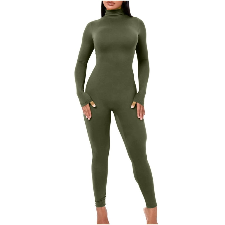 REORIAFEE Womens Shapewear Bodysuit Crew Neck Long Sleeve Jumpsuit Solid  Color Work Jumpsuit for Women Tight Sling Sports Fitness Jumpsuit One Piece
