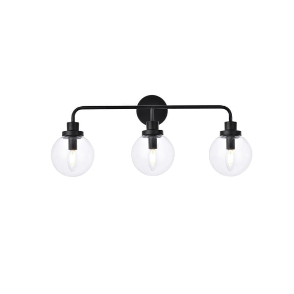 Hanson 3 lights bath sconce in black with clear shade