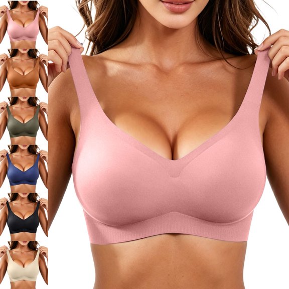 Teyfeniy Women's Jelly Bras Seamless Widen Straps Push up Soft Supportive Wireless Solid Color Daily Bralettes
