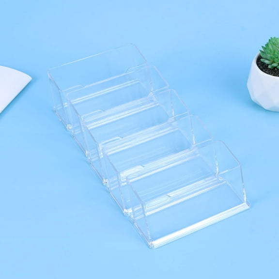 EXHUMKY 4Pcs Square Transparent Design Business Card Holder for Desk 11.8x1.8x0.8in