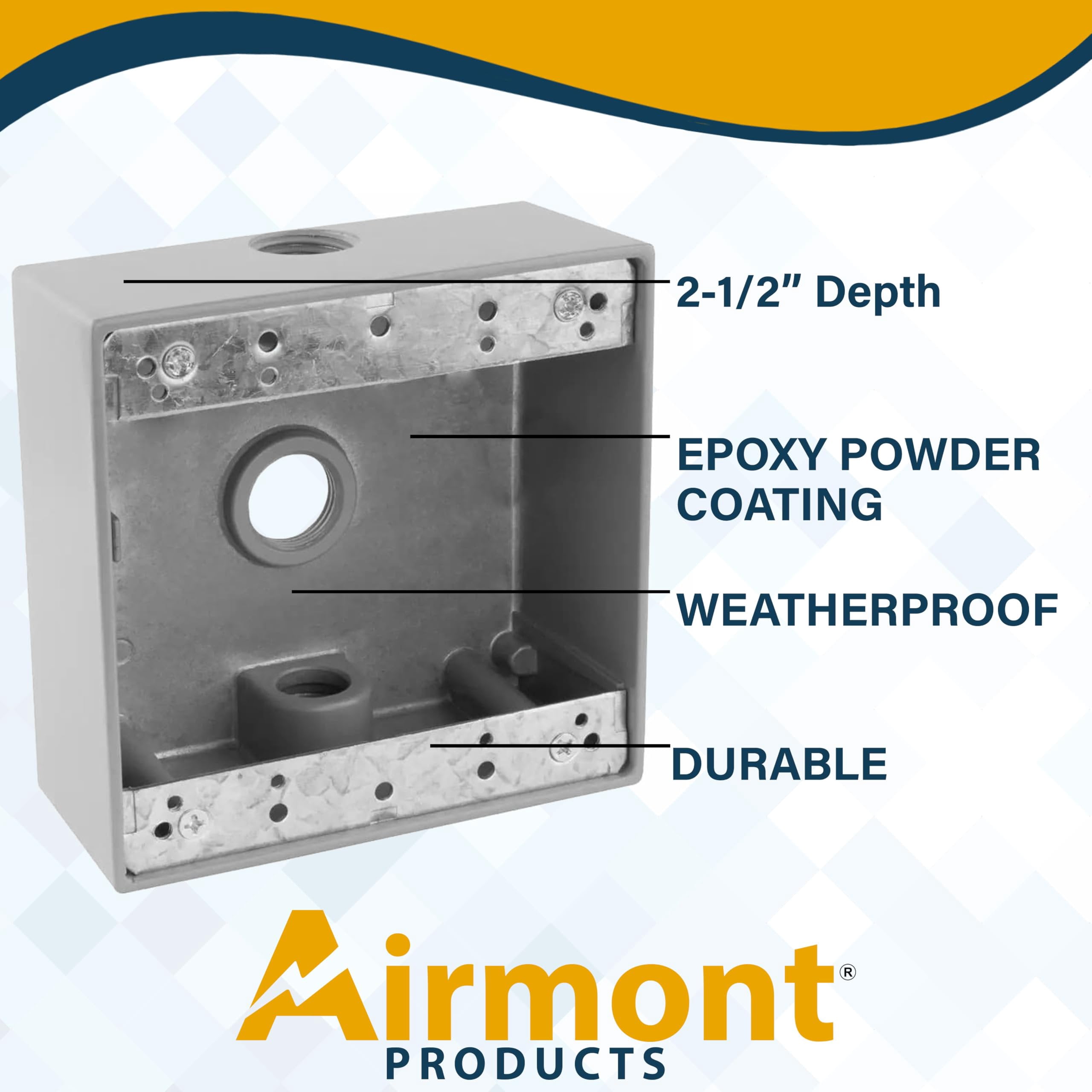 Airmont Weatherproof 2-Gang Outdoor Electrical Box  Solid Die-Cast Aluminum, 3 -In Knockouts, Precision-Machined for Dual Outlets or Switches on Patios, Decks, Garages & Wet-Location Installs