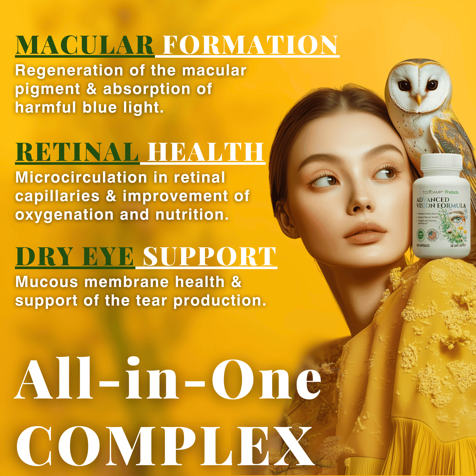 TODICAMP Vision Support Supplement with Lutein and Zeaxanthin Supplements, Lycopene Supplement & Bilberry Supplement for Eyes, Macular Health, Eye Pressure Support - Eye Vitamins for Seniors & Adults